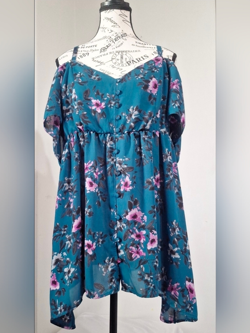torrid Teal Floral V-Neck Smocked Top